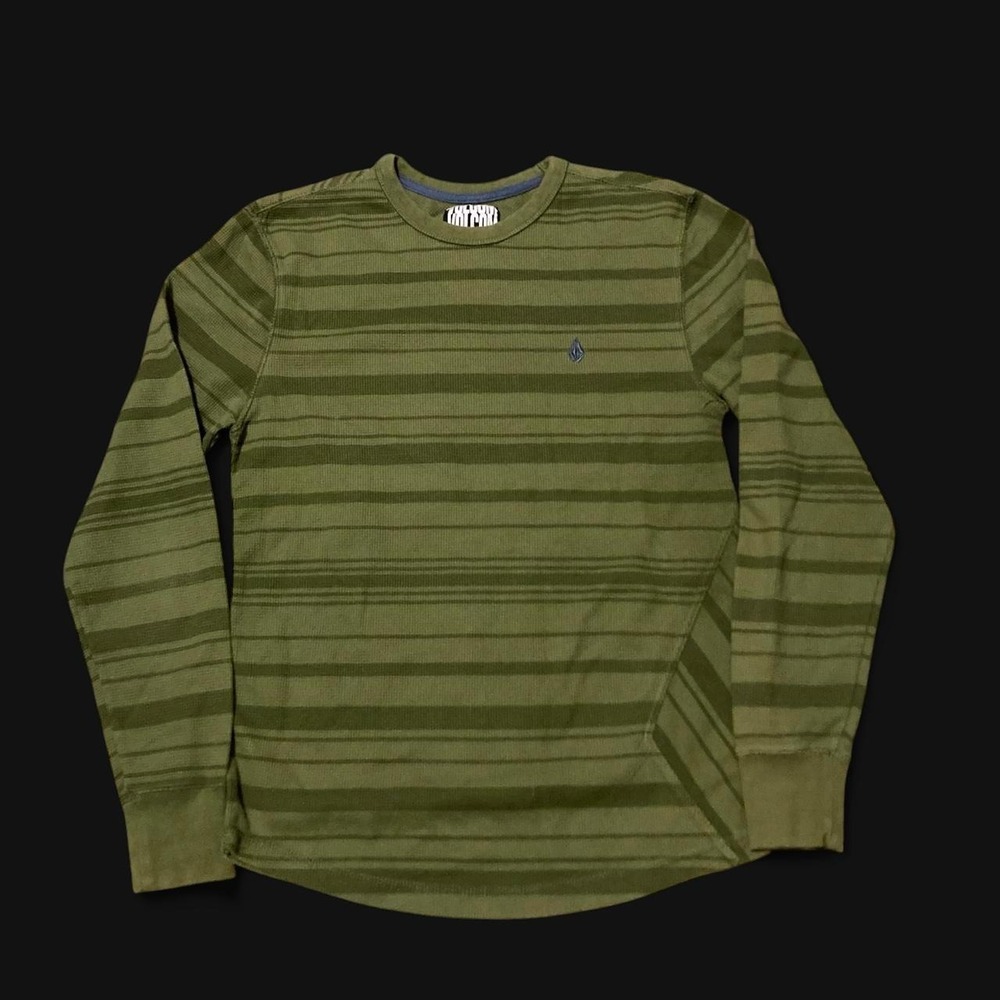 Volcom green waffle knit thermal striped vtg y2k grunge L/19